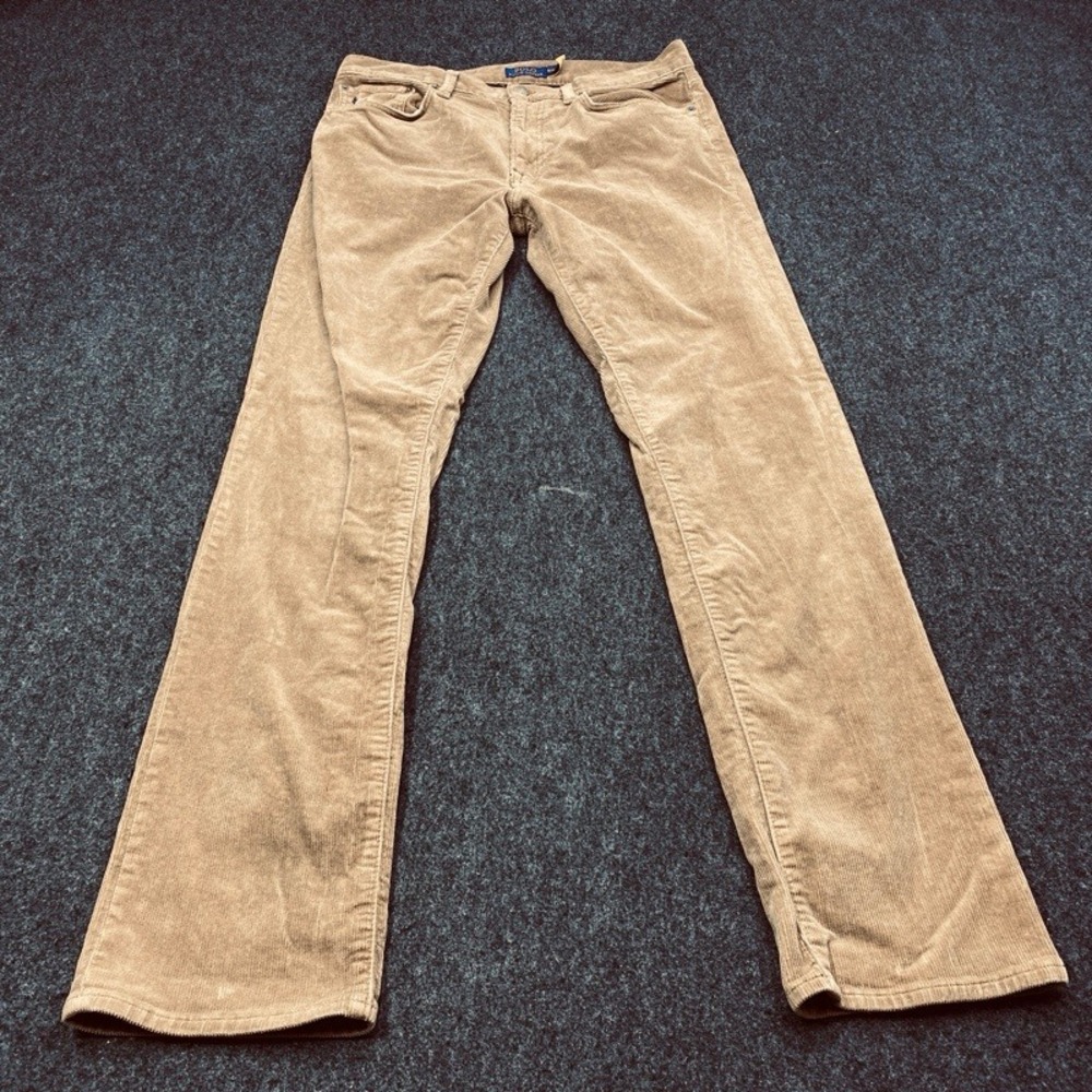 Polo Ralph Lauren Varick Slim Straight Pants Mens 32/34 Tan Corduroy Stretch